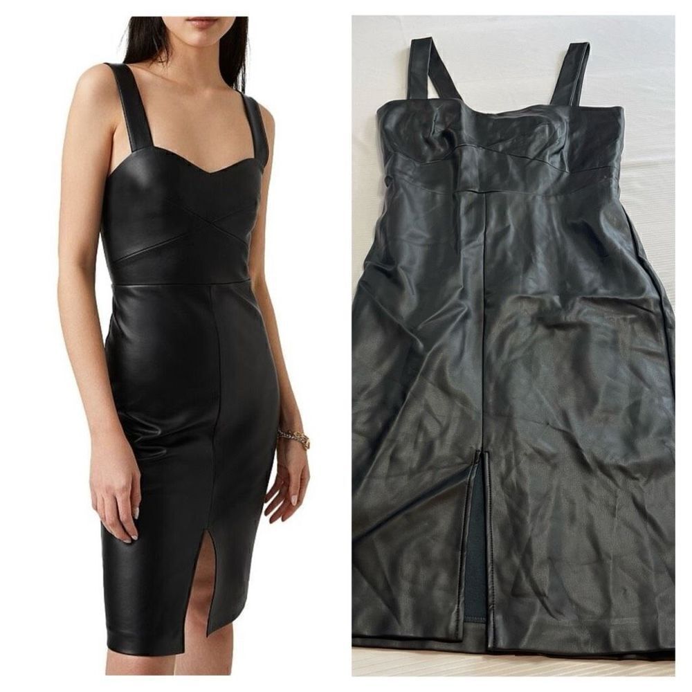 NWOT French Connection Black Crolenda Vegan Leather Dress Size XXS New